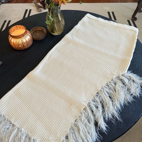 Cream Asymmetrical Skirt with Fringe - Picture 4 of 6